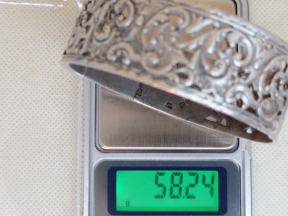 Brățară bangle din argint 800, filigran ajurat – stil edwardian