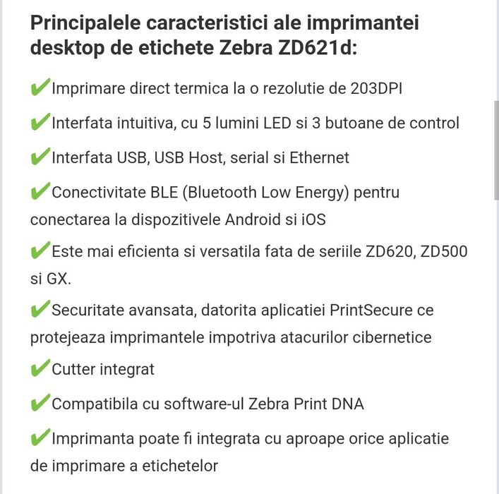 Imprimanta de etichete Zebra ZD621d