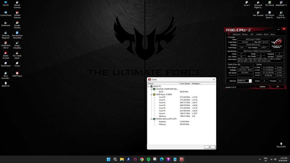 Gaming PC Setup - RTX 3070 8GB / Ryzen 5 5600X / 32GB RAM / 2.5TB SSD + ASUS TUF GAMING 144Hz Monitor + Logitech Z625 THX