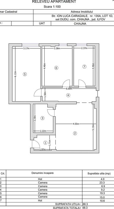 DE VANZARE apartament 3 camere (policlinica Chiajna)
