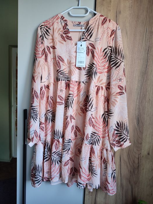 Rochie Anna Field Noua,piersica cu imprimeu floral/frunze M