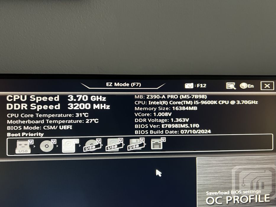 I5 9600K, placa de baza msi z390-A pro si Cooler
