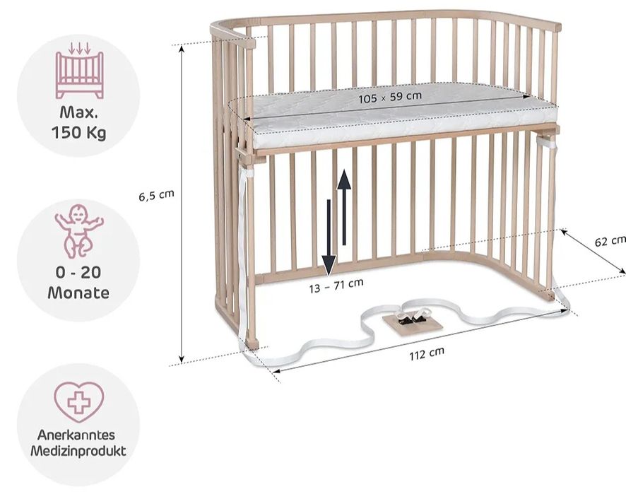 Бебешки кош за спане, странична бебешка кошара, предпазна преграда за