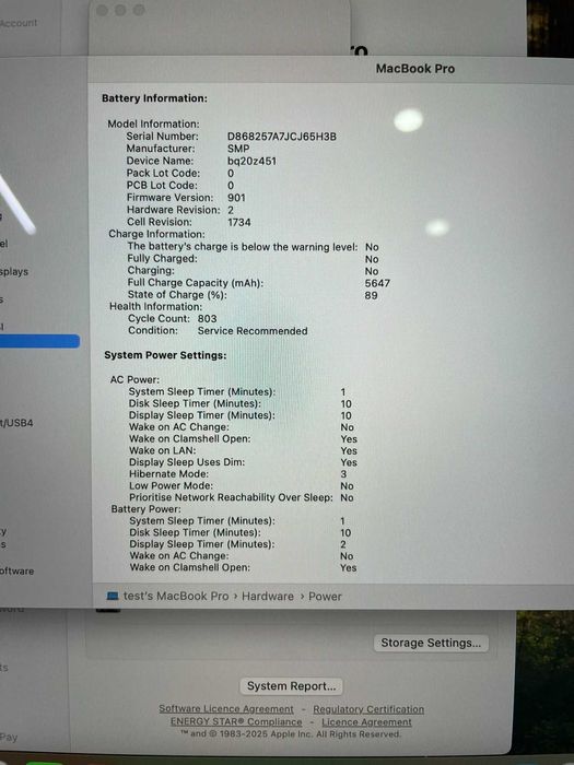 Macbook Pro Space Gray Model A1990 15.4'' 2018 i7 2.2GHz, 16GB, 250 SSD, touchbar