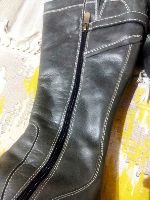 Сапоги кожаные с мехом! Цвет хаки! Размер 38