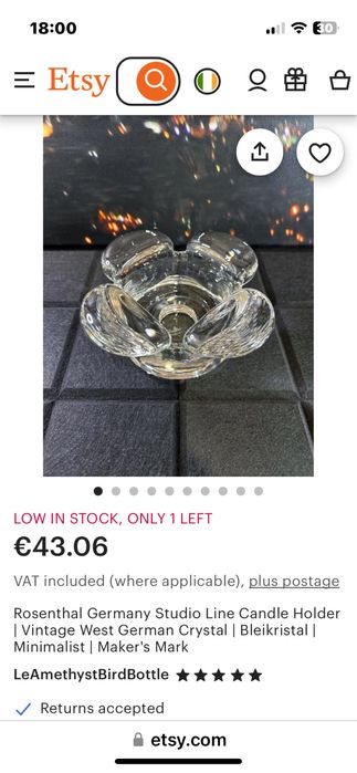 Розентал Rosenthal свещник пепелник Rosenthal Germany Studio Line !