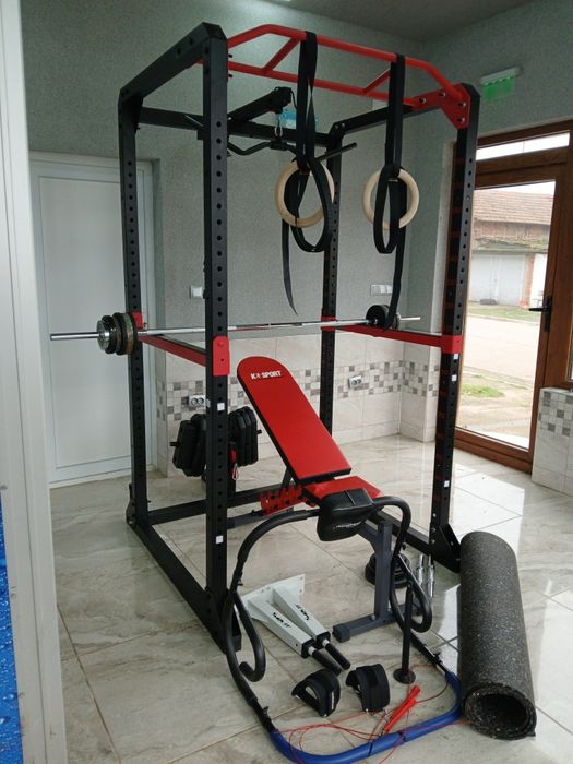 Уникална Фитнес клетка, скрепец, лост, тежести, гумена стелка, стойки