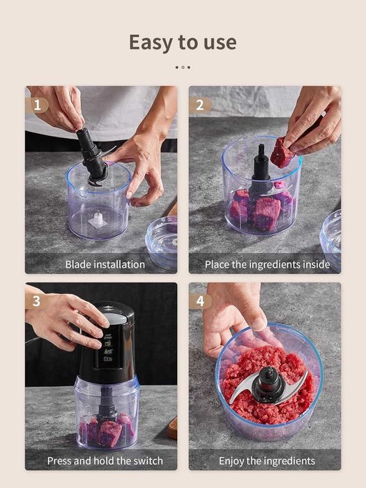 Мини чопър, блендер 500мл, 300W, 4 ножа, неръждаема стомана, 2скорости