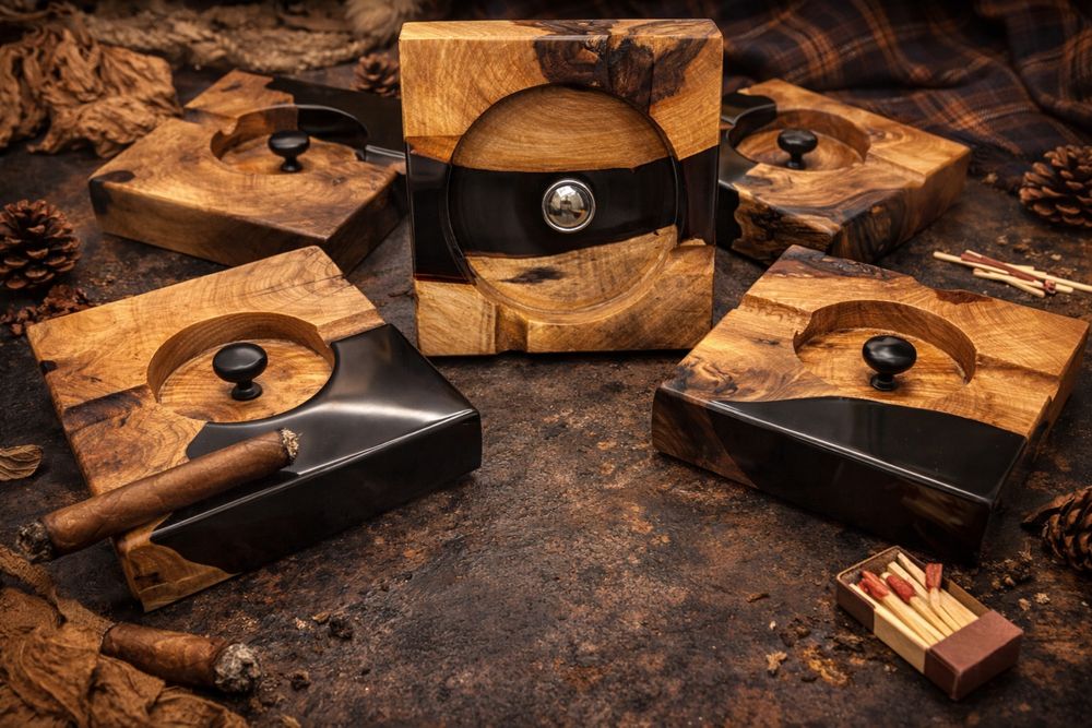 Пепелник за пури от масивно дърво и епоксидна смола