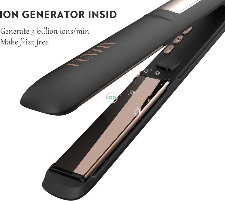 FUNTIN S10 2 в 1 Преса за коса титаниева 1 инч (черна роза, златисто)