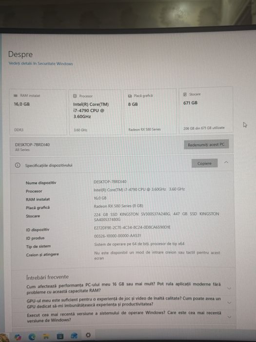 Calculator Gaming i7‑4790 + RX 590 8GB + 16GB RAM + SSD+HDD