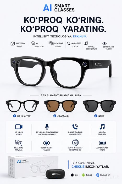 AI Smart Glasses – Умные очки с камерой 1080P, AI, переводчиком