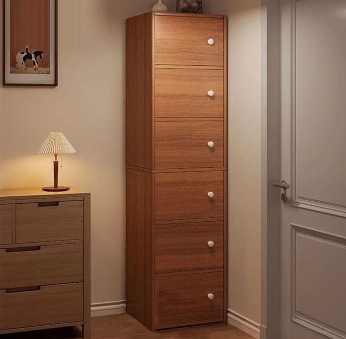 Dulap alb crem maro vertical de depozitare cu 5 sau 6 usite