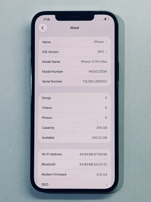 iPhone 12 ProMax Grey 256GB 92% battery