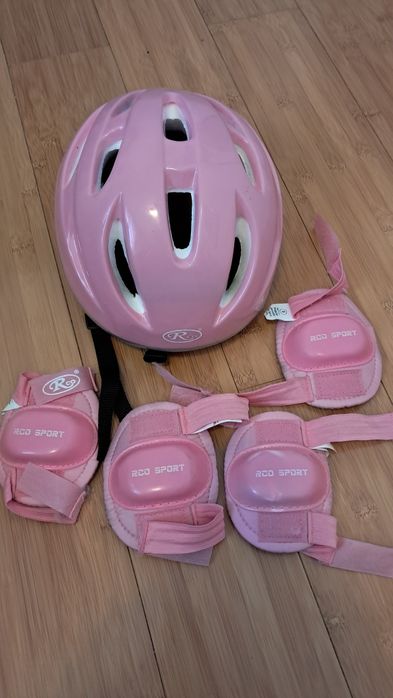 Set protecție copii cască + genunchiere + cotiere roz | bicicletă, role, trotinetă