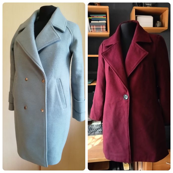Пальто сероголубое и бордовое