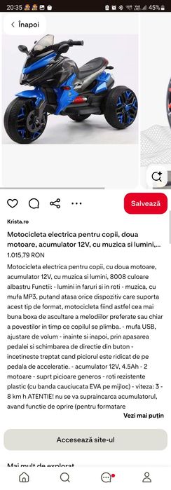 Motocicletă electrică copii 4-8 ani