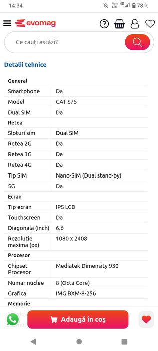 Vând telefon mobil CAT model S75 aproape Nou