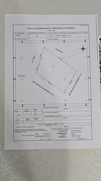 Teren intravilan 1275 mp – Turcinești (Târgu Jiu), Aleea Dealul Bătrân
