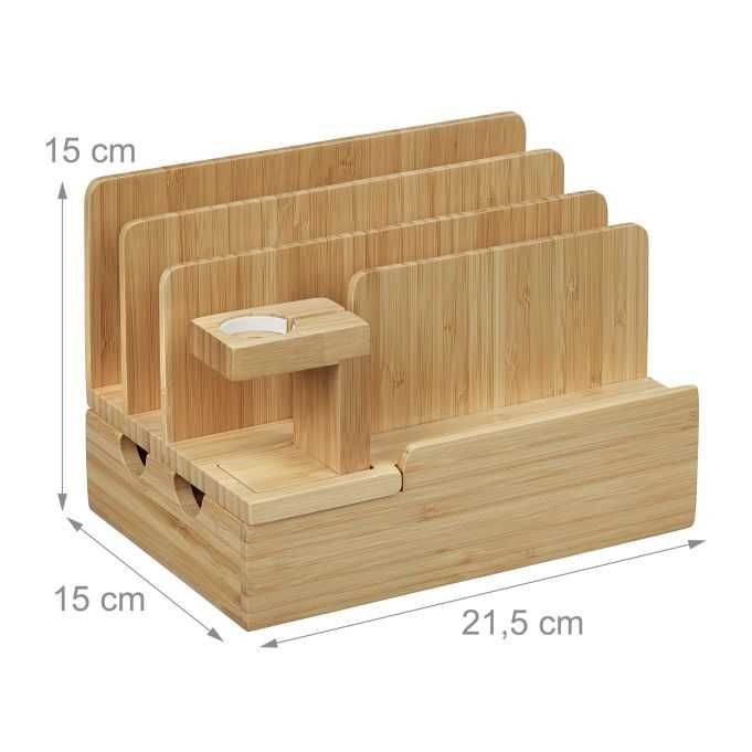 Бамбукова зарядна станция, органайзер за много устройства Relaxdays