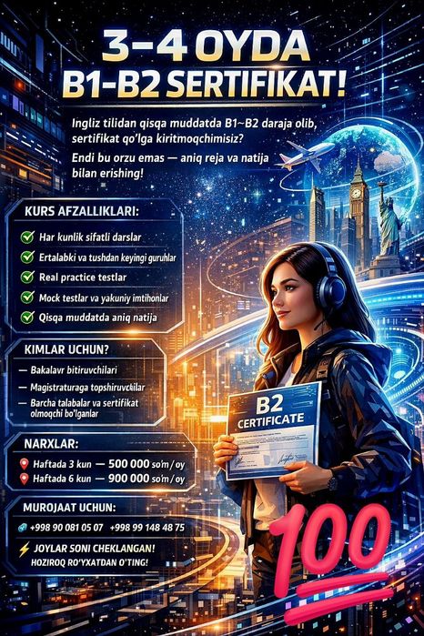Ingliz tilidan qisqa muddatda sertifikat