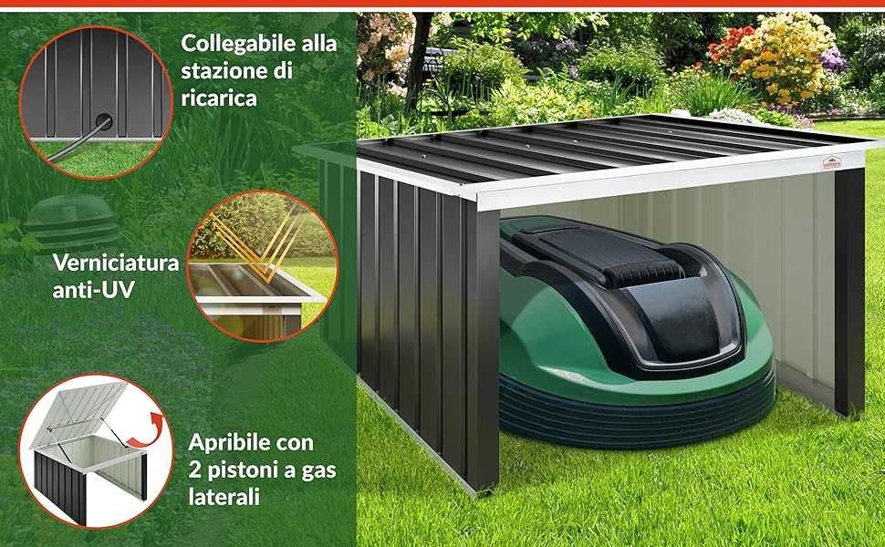 Метален гараж за роботизирана косачка за трева