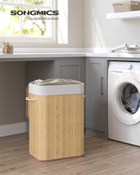 Кош за пране в естествен цвят - 72л в бяло и натурално