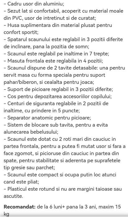 Scaun de masa bebe Lorelli