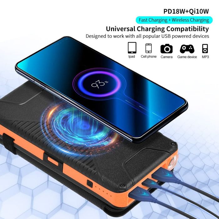 Външна батерия СОЛАРНА преносимо безжично зарядно 26800mAh power bank