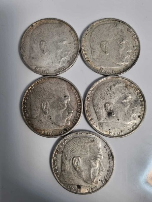 Lot 5 monede argint Germania 5 x 2 marci mark reichsmark  1937-1939