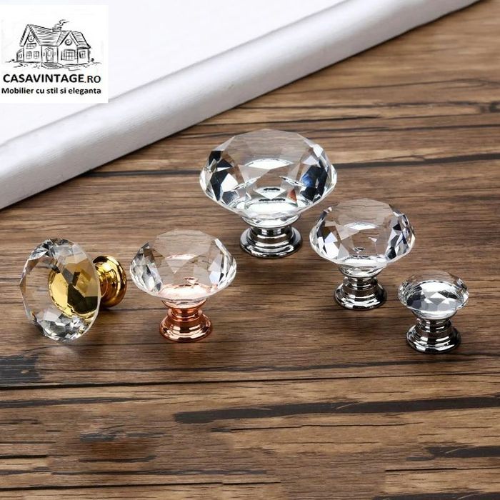 Maner mobila cristal diamant auriu buton pt. dulap, comoda, sertar