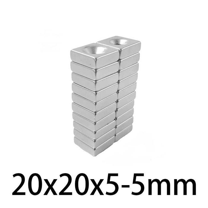 20x20x5mm с отвор 5mm неодимов МАГНИТ N52, magnit, магнити, magniti