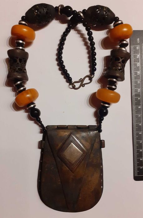 Colier Tribal Tuareg - Amuletă Tcherot, trimetal, Burkina Faso, 400g