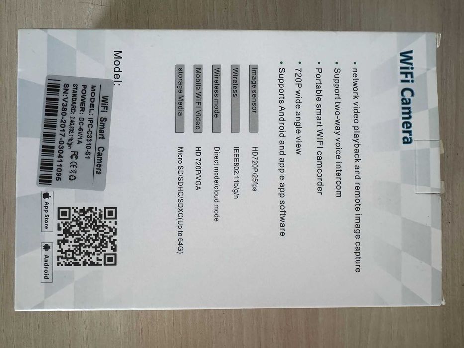 Cameră supraveghere WiFi V380 720P, vedere pe timp de noapte, nouă