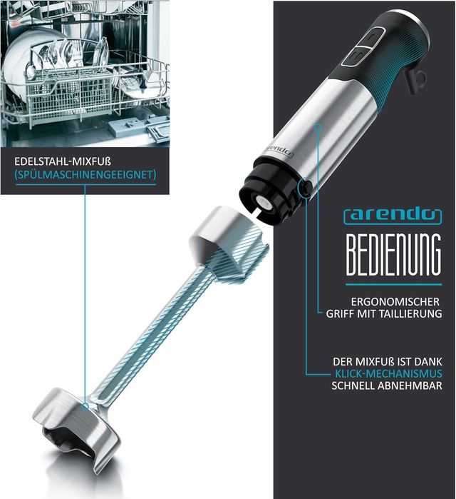 Arendo блендер 1000 вата от неръждаема стомана - нож с четири остриета