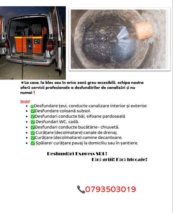Desfundare canalizare, obiecte sanitare, etc