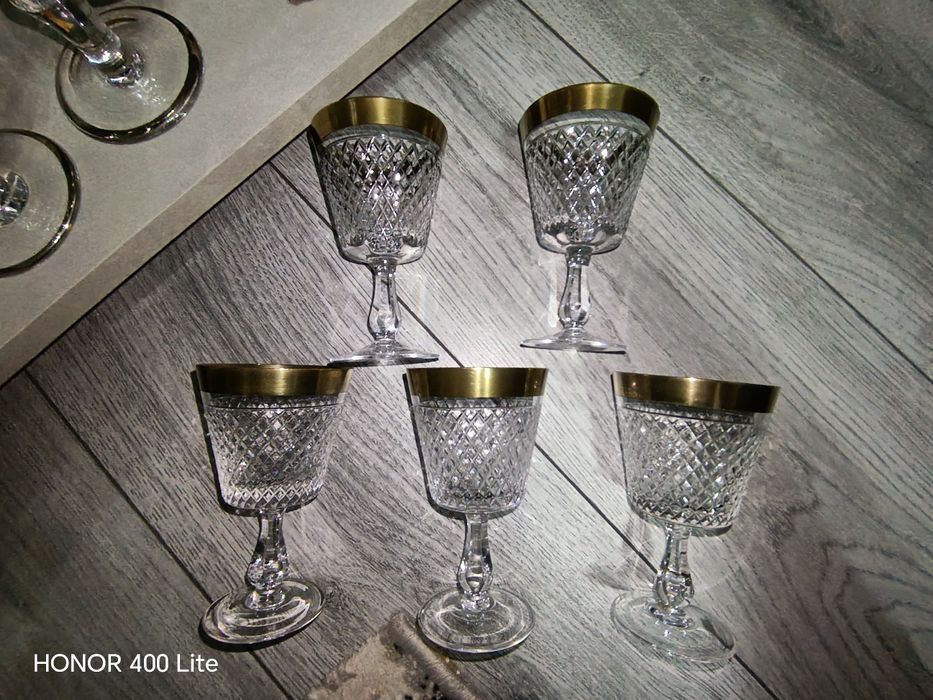 Pahare Cristal placate cu Aur de 24K Vintage
