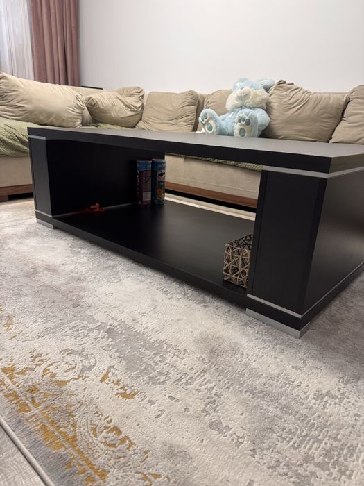 Masa living/ cafea negru mat cu spatiu de depozitare