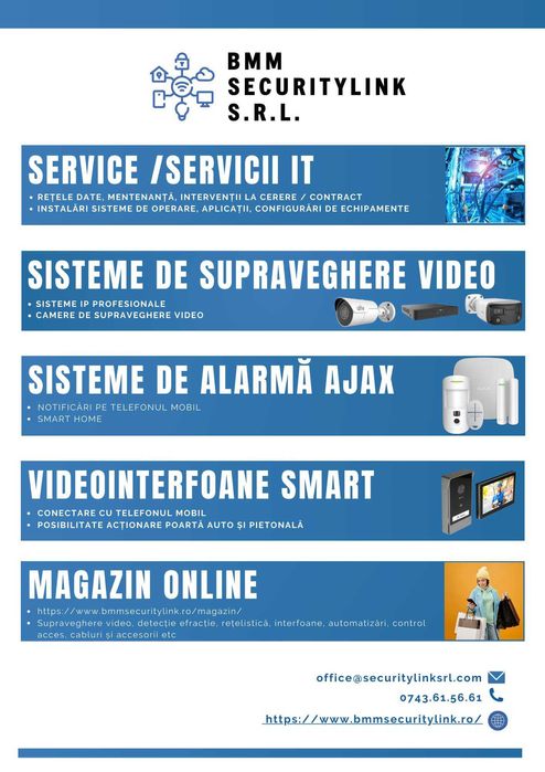 Servicii IT /camere supraveghere video/ sisteme alarmă/videointerfoane