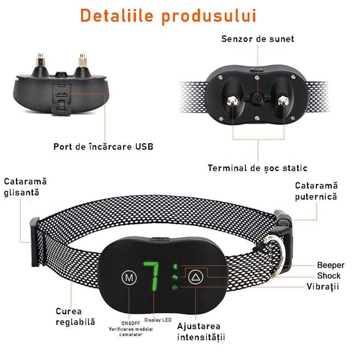 Zgarda electrica antilatrat, Negru mat