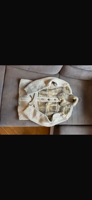 Pulover lână cu blană de vizon