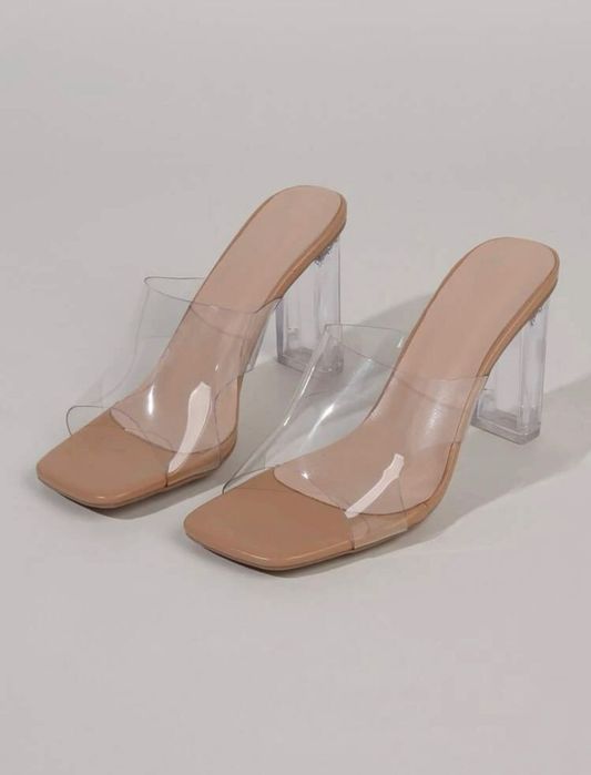 Saboți cu toc, culoarea nude