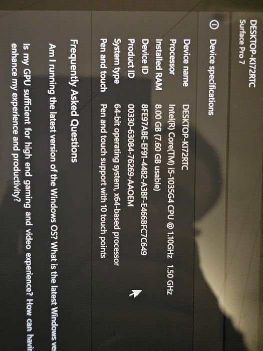 Surface pro 7 i5 8gb 256SSD display crapat