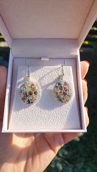 Cercei unicat Aur 14 kt cu Diamante Naturale si Fancy 6.42 ct