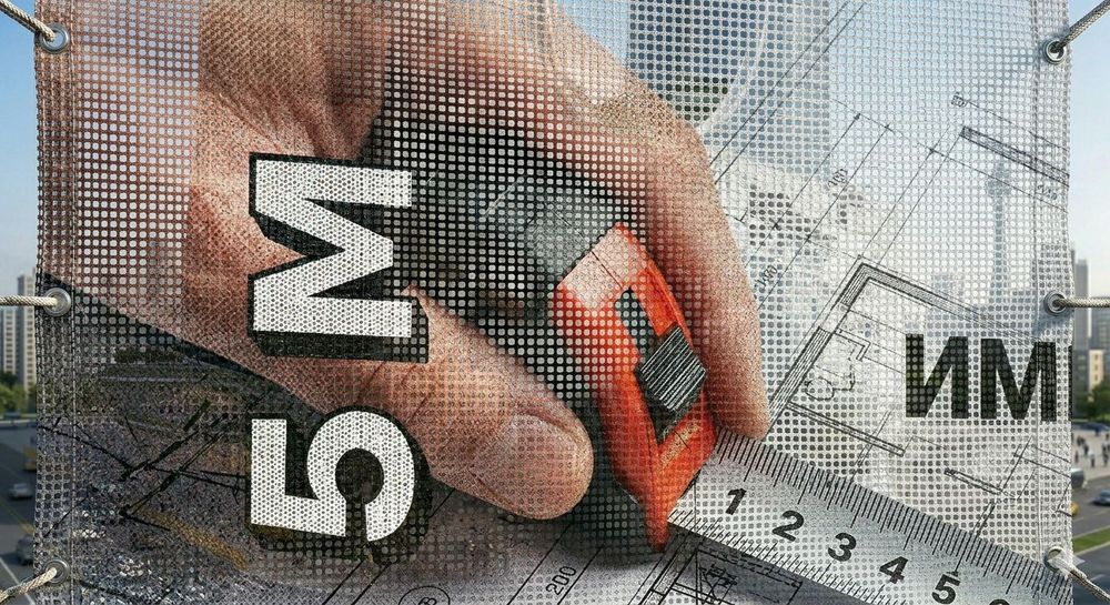 Фасадная УФ-печать на сетке 5 метров — Бесшовное закрытие зданий