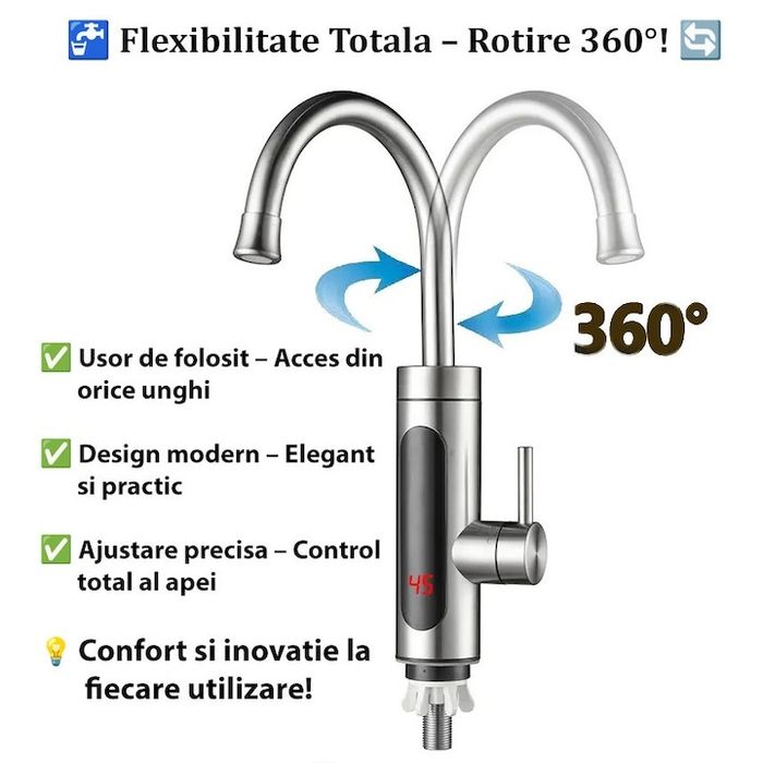 Robinet Instant pentru Apa Calda si Rece, Incalzire in doar 3 secunde, Afisaj Digital