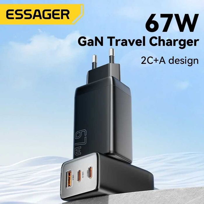 Мощно GaN Зарядно Essager 67W – Бързо зареждане за iPhone 16, Samsung