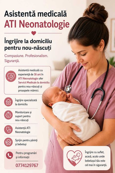 Servicii Medicale Îngrijire la domiciliu pentru nou-născuți si mămici- Asistentă medicală ATI Neonatologie