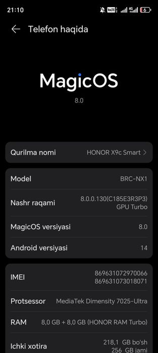 Xonor 9c 256 Gb qora
