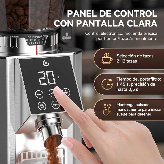 Râșniță electrică de cafea AMZCHEF, 45 de setări, oțel inoxidabil, memorie